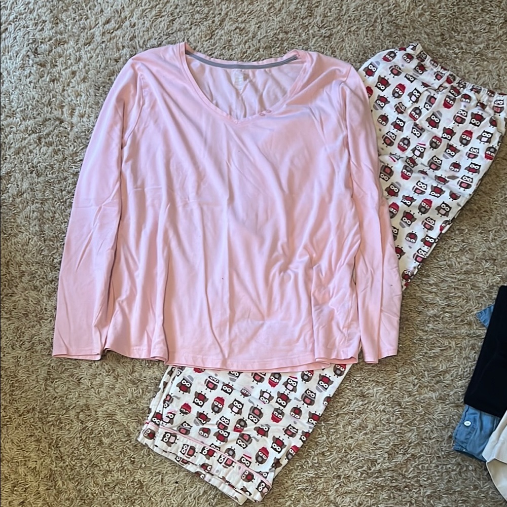 Pink and White Heart Print Pajama Set